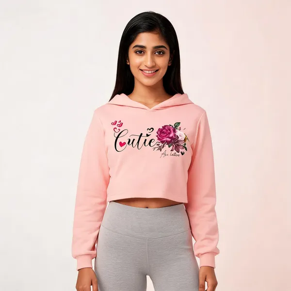 Pink_Pure_Cotton_Graphic_Print_Hooded_Crop_T-Shirt_For_Women