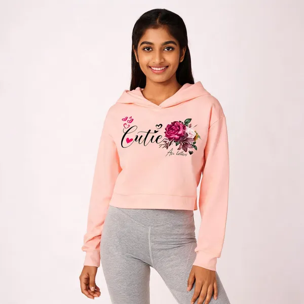 Pink_Pure_Cotton_Graphic_Print_Hooded_Crop_T-Shirt_For_Women