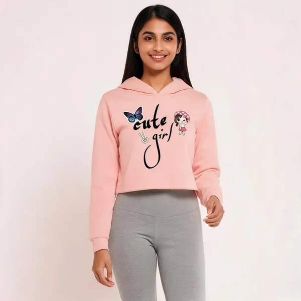 Pink_Pure_Cotton_Hooded_Graphic_Print_Crop_T-Shirt_For_Women