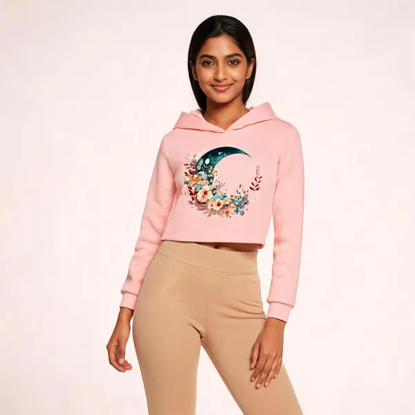 Pink_Pure_Cotton_Graphic_Print_Hooded_Crop_T-Shirt_For_Women