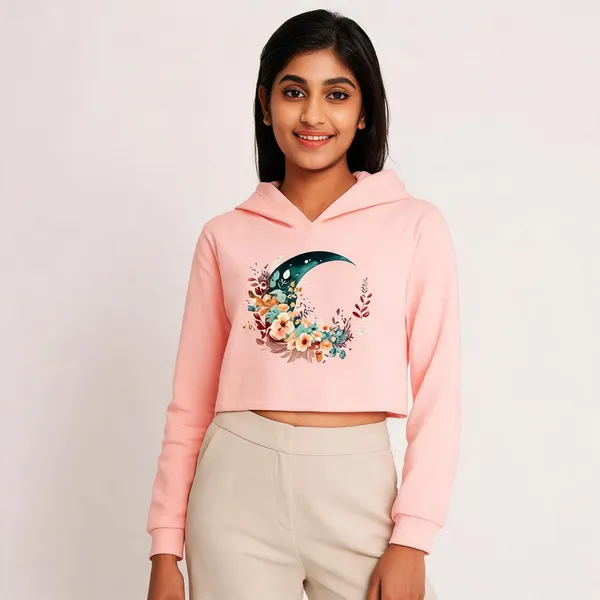 Pink_Pure_Cotton_Graphic_Print_Hooded_Crop_T-Shirt_For_Women