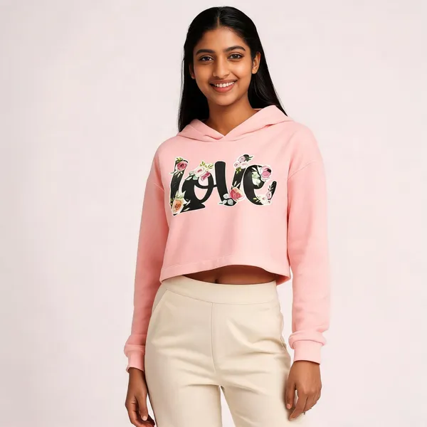 Pink_Pure_Cotton_Graphic_Print_Hooded_Crop_T-Shirt_For_Women