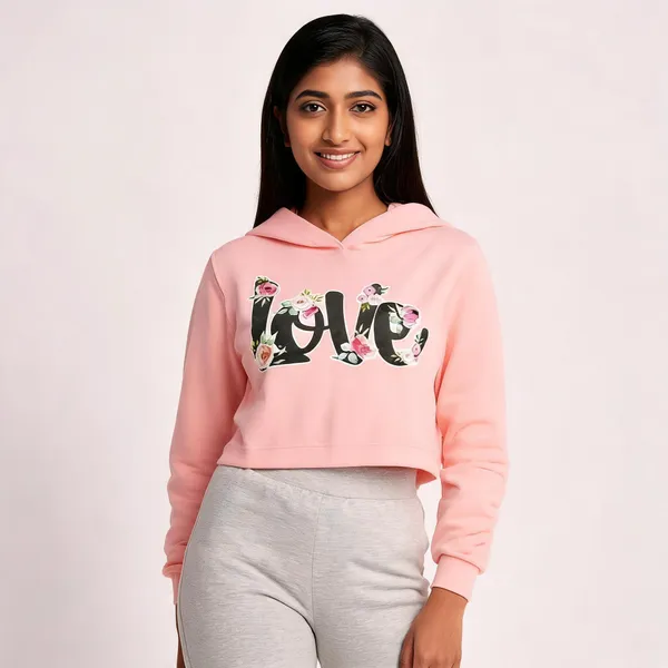 Pink_Pure_Cotton_Graphic_Print_Hooded_Crop_T-Shirt_For_Women