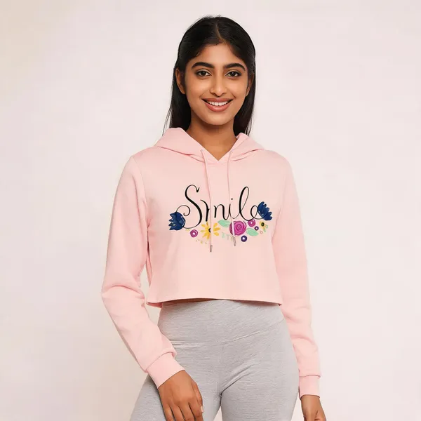 Pink_Pure_Cotton_Hooded_Neck_Crop_T-Shirt_For_Women