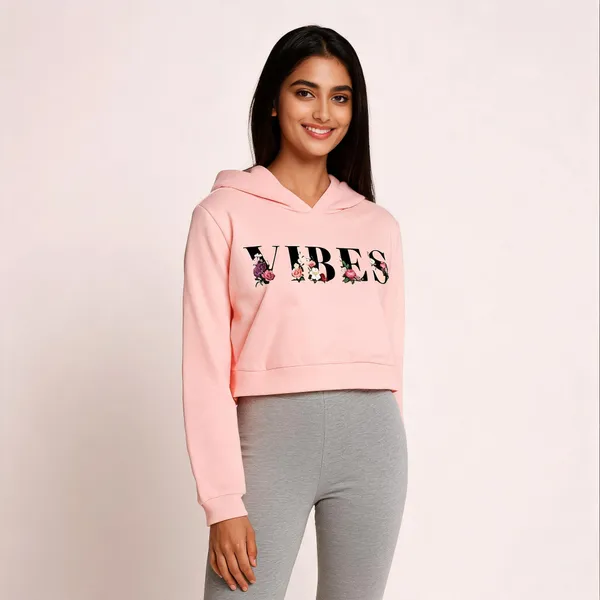 Pink_Pure_Cotton_Crop_Hooded_T-Shirt_For_Women