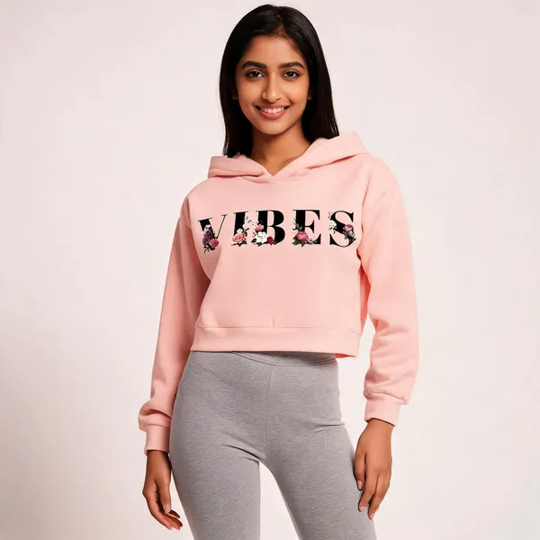 Pink_Pure_Cotton_Crop_Hooded_T-Shirt_For_Women