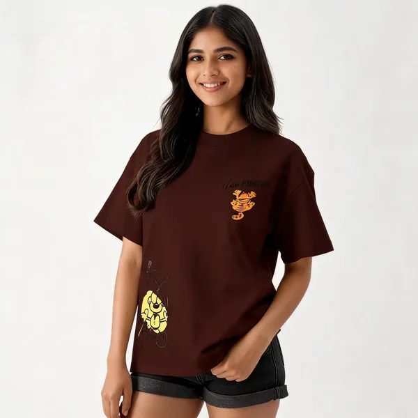 Brown_Pure_Cotton_Oversized_Printed_Round_Neck_T-Shirt_For_Women