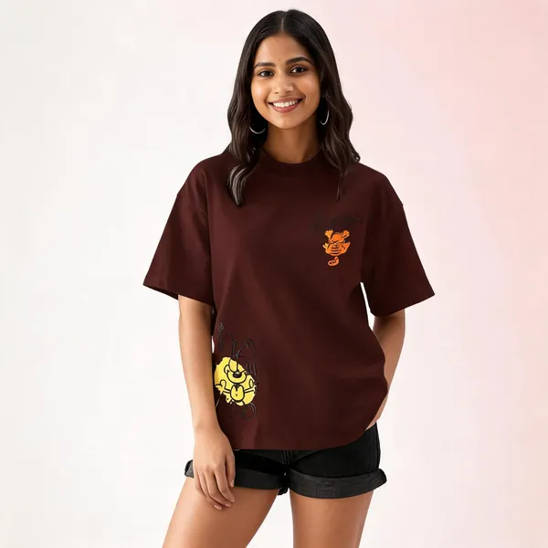 Brown_Pure_Cotton_Printed_Round_Neck_T-Shirt_For_Women