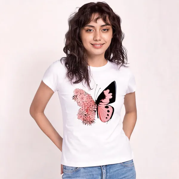 White_Pure_Cotton_Printed_Round_Neck_T-Shirt_For_Women