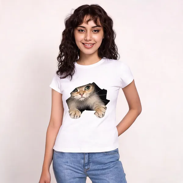 White_Pure_Cotton_Printed_Round_Neck_T-Shirt_For_Women