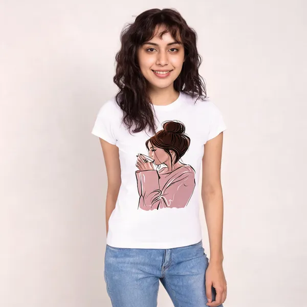 White_Pure_Cotton_Graphic_Print_Round_Neck_T-Shirt_For_Women