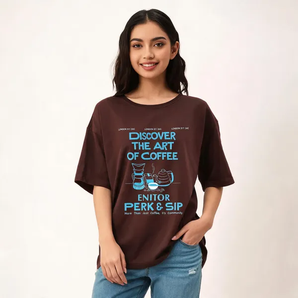 Brown_Pure_Cotton_Round_Neck_Printed_T-Shirt_For_Women