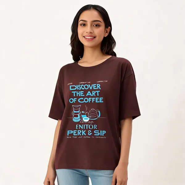 Brown_Pure_Cotton_Round_Neck_Printed_T-Shirt_For_Women