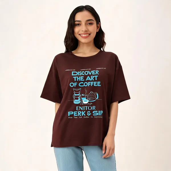 Brown_Pure_Cotton_Oversized_Printed_Round_Neck_T-Shirt_For_Women