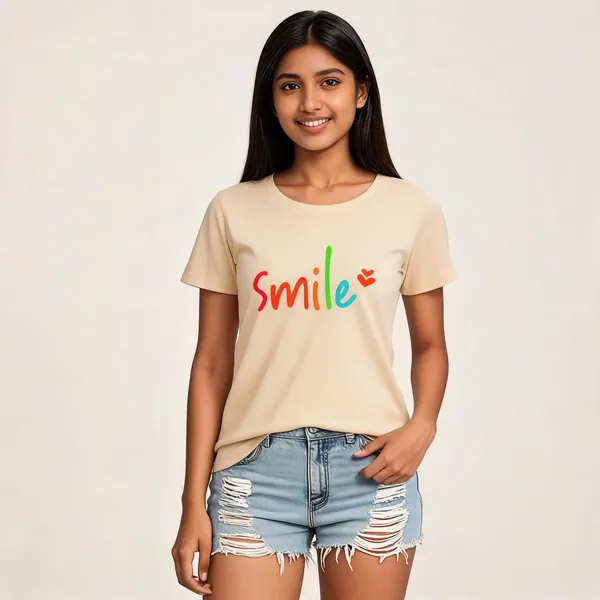 Beige_Pure_Cotton_Typography_Round_Neck_T-Shirt_For_Women