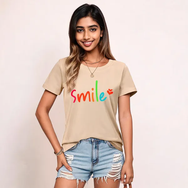Beige_Pure_Cotton_Typography_Round_Neck_T-Shirt_For_Women