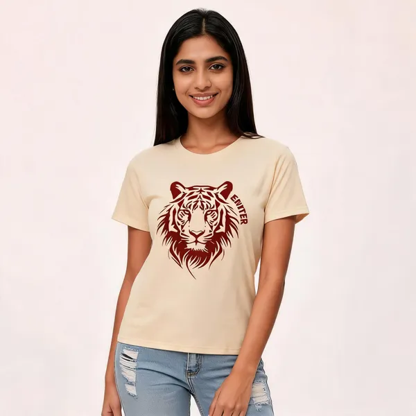 Beige_Pure_Cotton_Round_Neck_Animal_Print_T-Shirt_For_Women