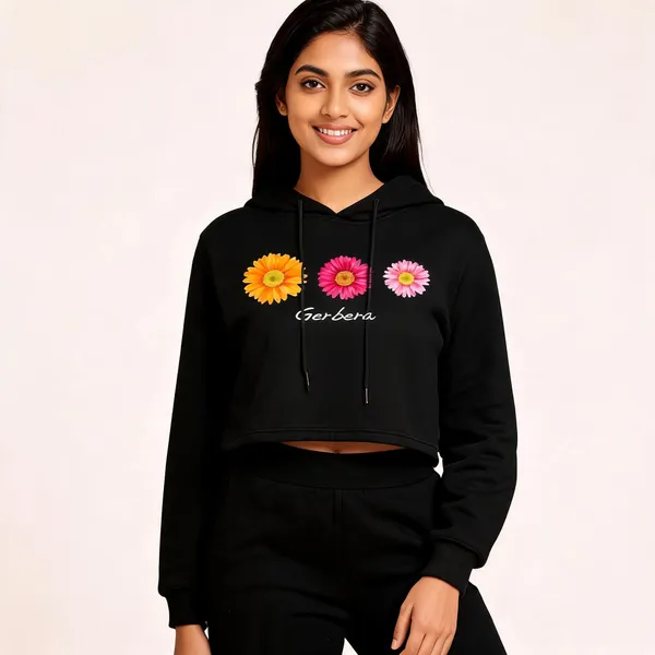 Black_Pure_Cotton_Floral_Print_Hooded_T-Shirt_For_Women