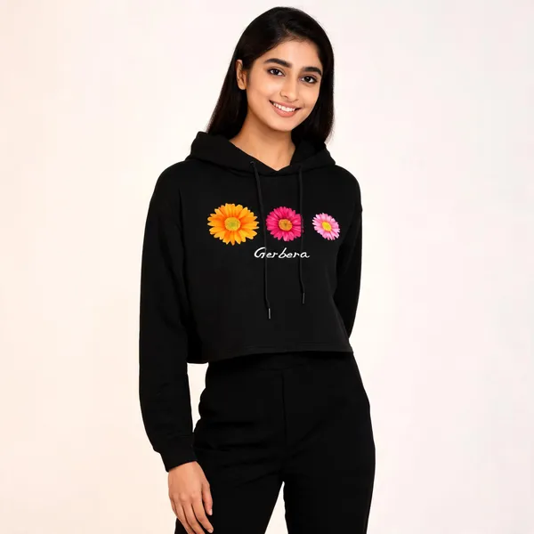 Black_Pure_Cotton_Floral_Print_Hooded_T-Shirt_For_Women