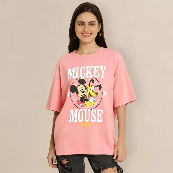 Pink_Pure_Cotton_Round_Neck_Printed_T-Shirt_For_Women