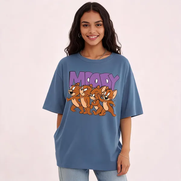 Blue_Pure_Cotton_Graphic_Print_Round_Neck_T-Shirt_For_Women