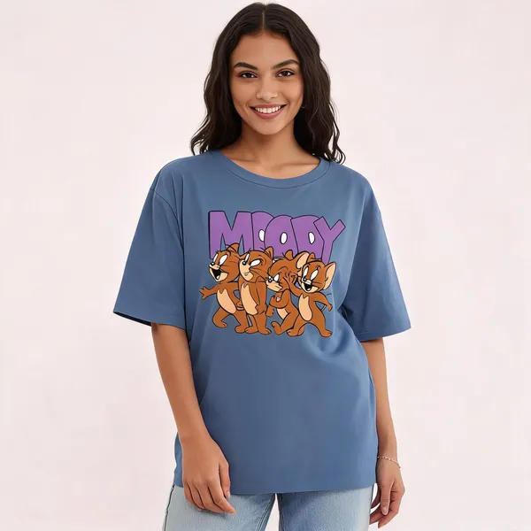 Blue_Pure_Cotton_Graphic_Print_Round_Neck_T-Shirt_For_Women