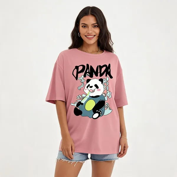 Pink_Pure_Cotton_Oversized_Cartoon_Print_T-Shirt_For_Women