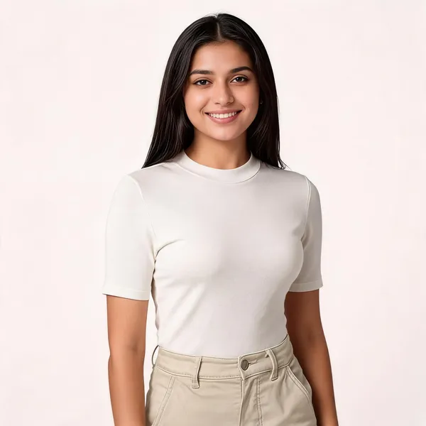White_Pure_Cotton_Round_Neck_T-Shirt_For_Women