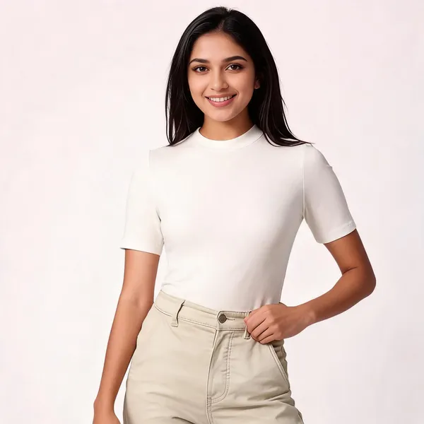 White_Pure_Cotton_Round_Neck_T-Shirt_For_Women