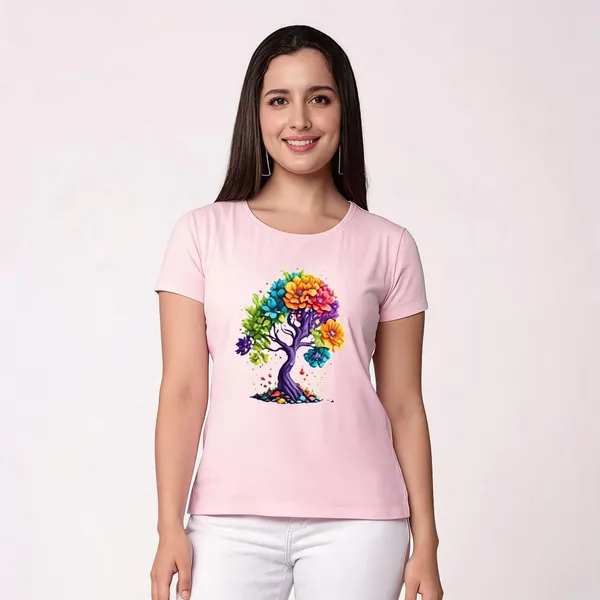 Pink_Pure_Cotton_Printed_Round_Neck_T-Shirt_For_Women