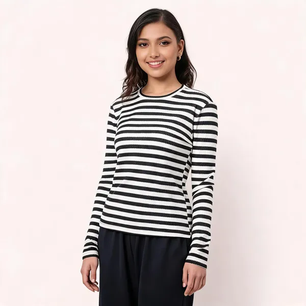 Multicolor_Pure_Cotton_Striped_Round_Neck_T-Shirt_For_Women