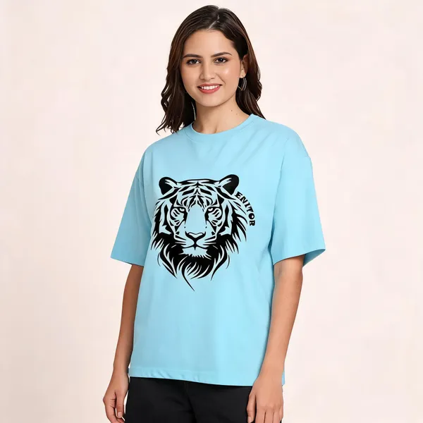 Blue_Pure_Cotton_Printed_Round_Neck_T-Shirt_For_Women