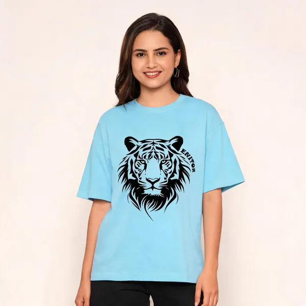 Blue_Pure_Cotton_Printed_Round_Neck_T-Shirt_For_Women