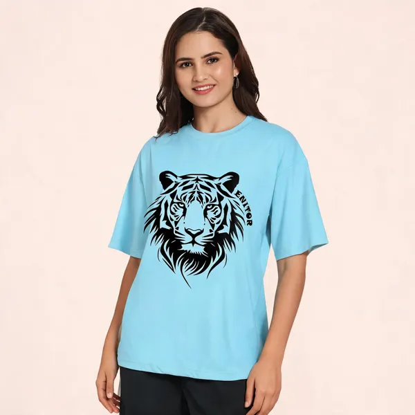 Blue_Pure_Cotton_Oversized_Printed_Round_Neck_T-Shirt_For_Women