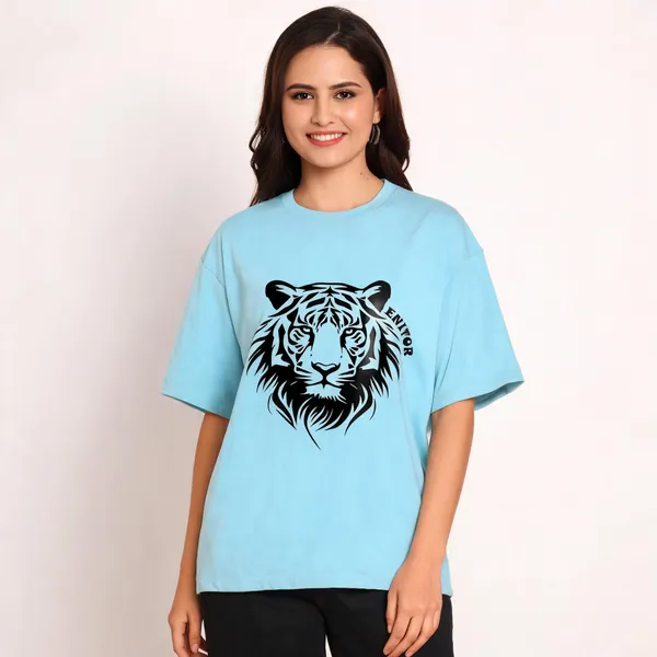 Blue_Pure_Cotton_Oversized_Printed_Round_Neck_T-Shirt_For_Women