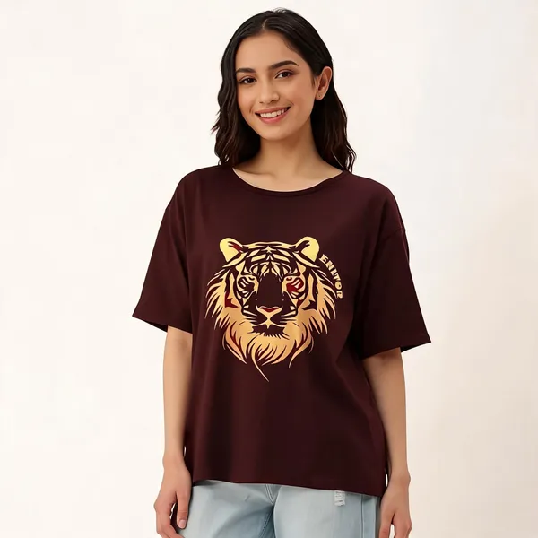 Brown_Pure_Cotton_Oversized_Printed_Round_Neck_T-Shirt_For_Women