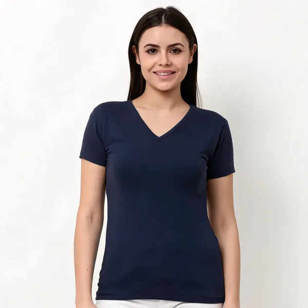 Navy_Blue_Pure_Cotton_Solid_V-Neck_T-Shirt_For_Women