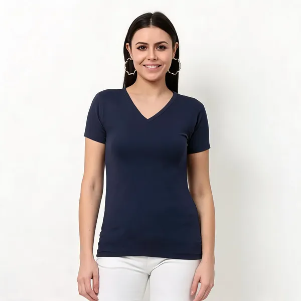 Navy_Blue_Pure_Cotton_Solid_V-Neck_T-Shirt_For_Women