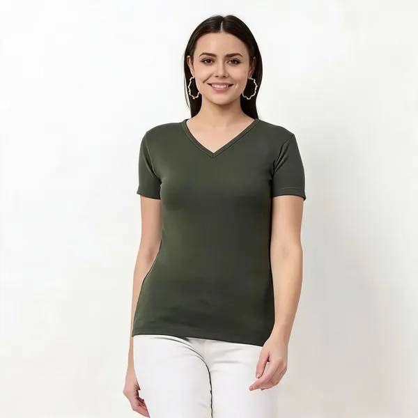 Green_Pure_Cotton_V_Neck_Solid_T-Shirt_For_Women