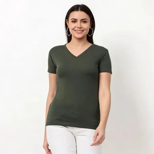 Green_Pure_Cotton_V_Neck_Solid_T-Shirt_For_Women