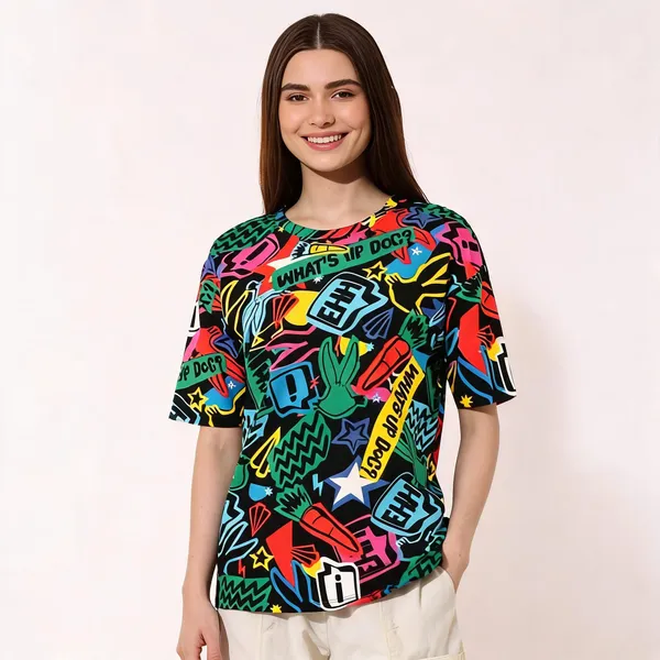 Multicolor_Pure_Cotton_Printed_Round_Neck_T-Shirt_For_Women