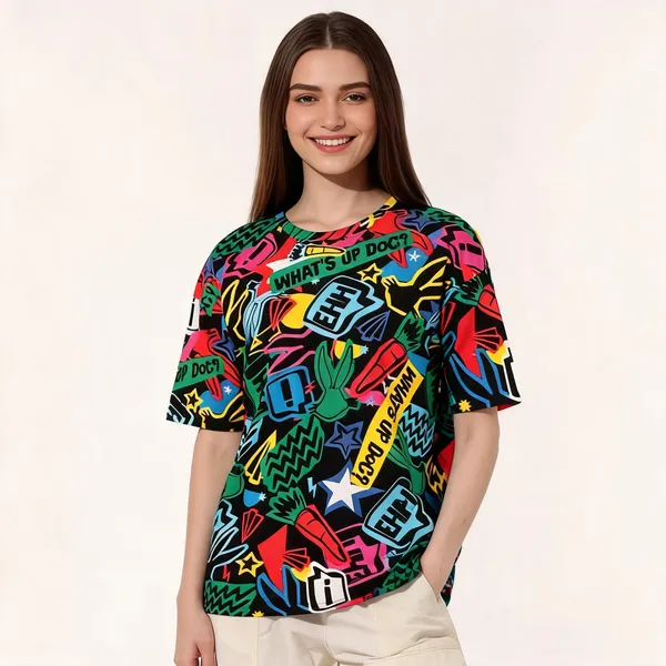 Multicolor_Pure_Cotton_Printed_Round_Neck_T-Shirt_For_Women