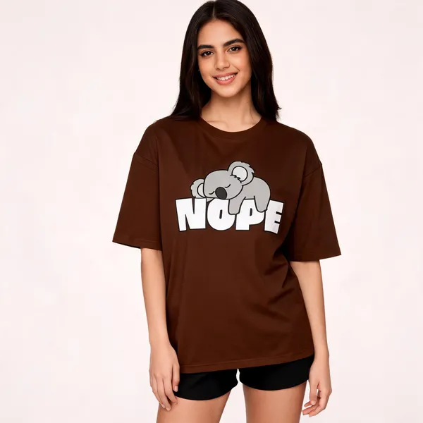 Brown_Pure_Cotton_Round_Neck_T-Shirt_For_Women