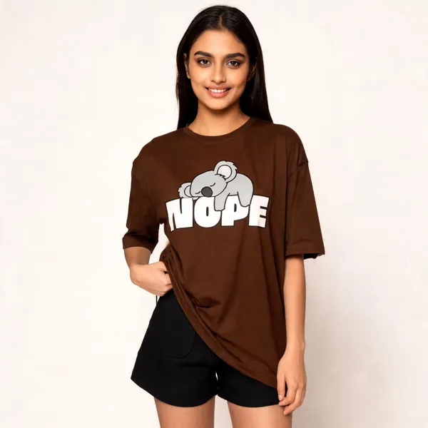 Brown_Pure_Cotton_Round_Neck_T-Shirt_For_Women