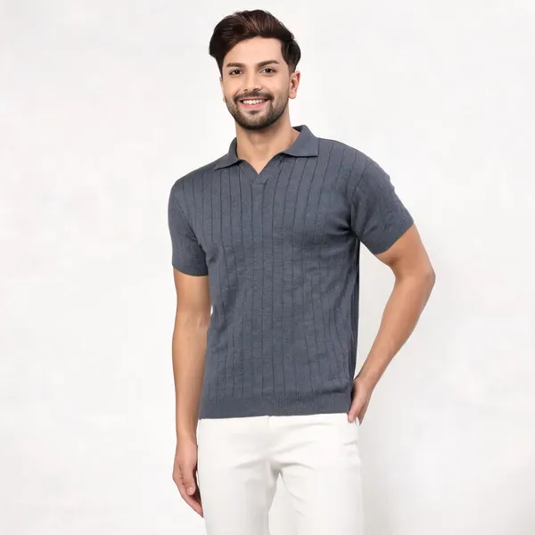 Grey_Pure_Cotton_Polo_Neck_T-Shirt_For_Men