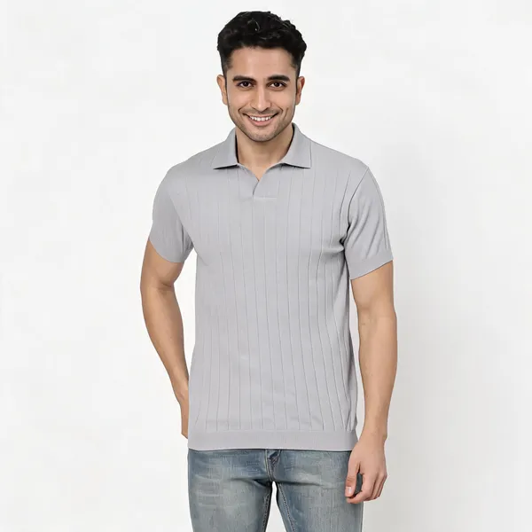Grey_Pure_Cotton_Slim_Fit_Polo_Neck_T-Shirt_For_Men