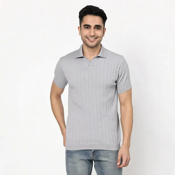 Grey_Pure_Cotton_Slim_Fit_Polo_Neck_T-Shirt_For_Men