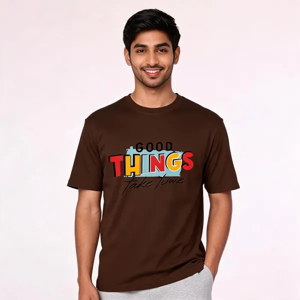 Brown_Pure_Cotton_Round_Neck_Printed_T-Shirt_For_Men