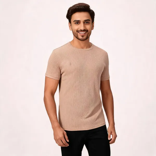 Beige_Pure_Cotton_Solid_Round_Neck_T-Shirt_For_Men