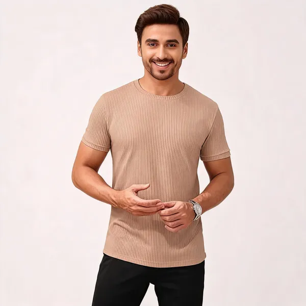 Beige_Pure_Cotton_Solid_Round_Neck_T-Shirt_For_Men
